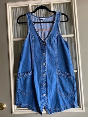 American Eagle Outfitters Light Blue Denim Overall Dress
